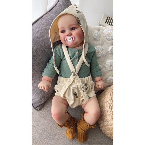 🆕20 Inches Full Vinyl Body Real Baby Size Hand Painted Hair With Green Dress - Picture 4 of 5